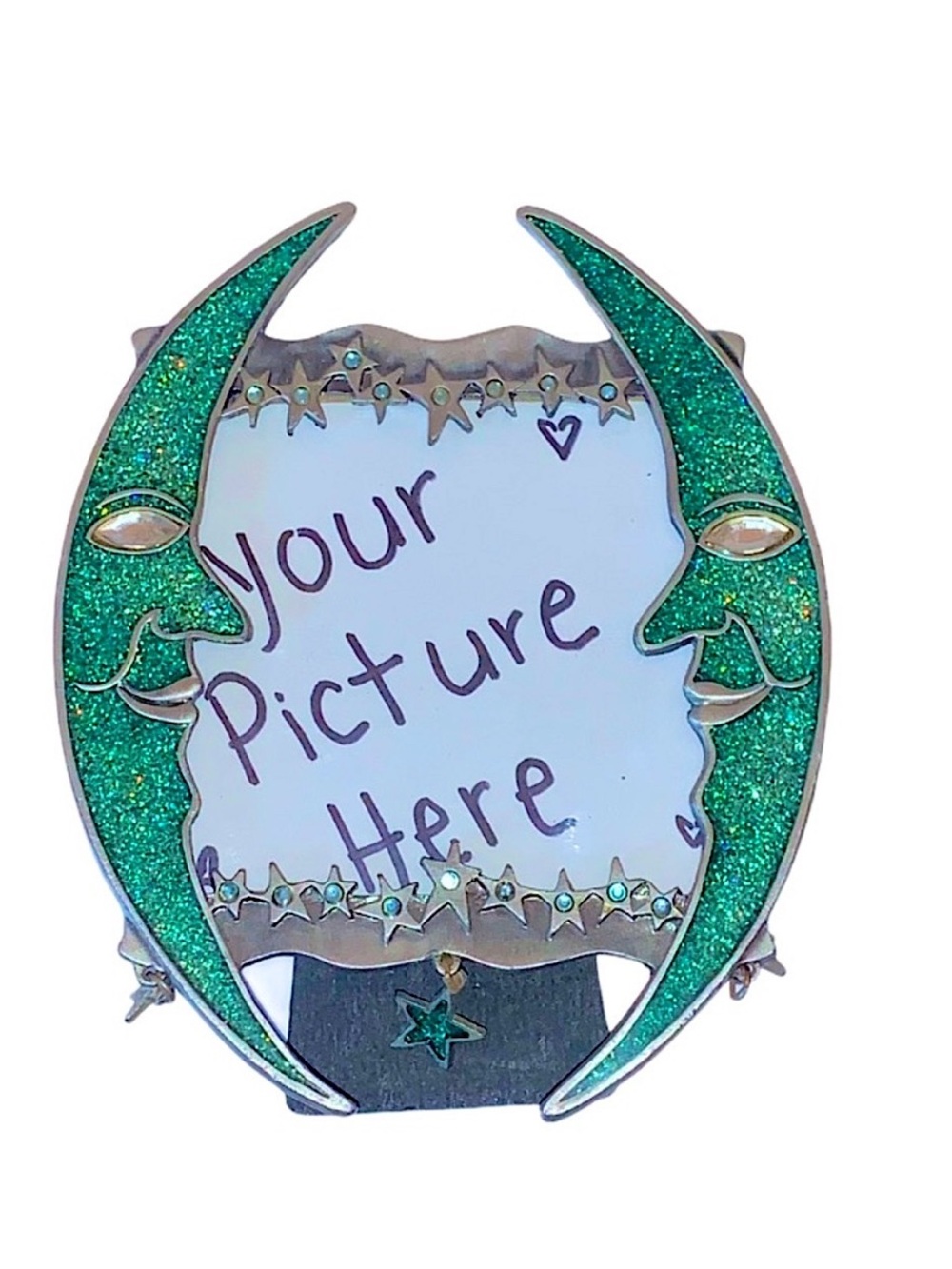 90s Crescent Moon Stars Pop Out Metallic Glitter Picture Frame Metal Vintage